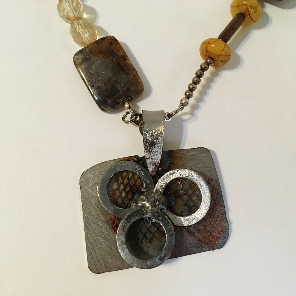 Square Circles Pendant One Of A Kind Stainless Steel Unique Handcrafted New Gift